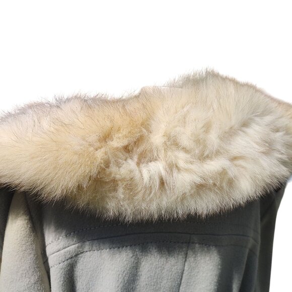 Real Fox Fur Collar Coat Belt Light Gray Wool Satin Lining Project or Parts - Picture 5 of 12